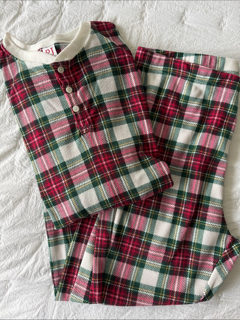 Family Pajamas Men’s Plaid Henley Pajama Set in Red, Green & White Size XL